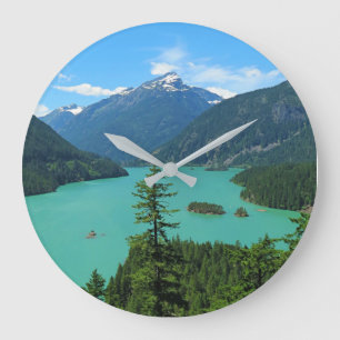 Mountain Lake Scenery in Washington Large Clock