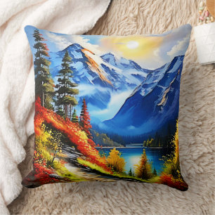 Mountain Lake: Scenic View Throw Pillow