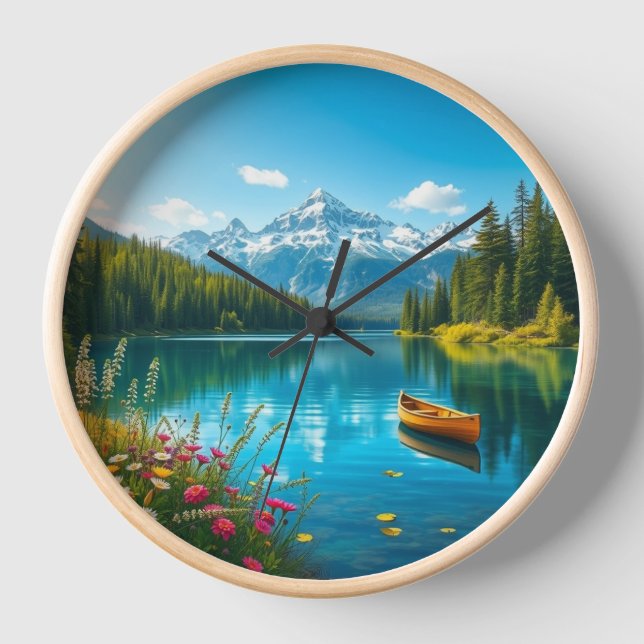 Mountain Lake Scenic Wall Clock (Front)