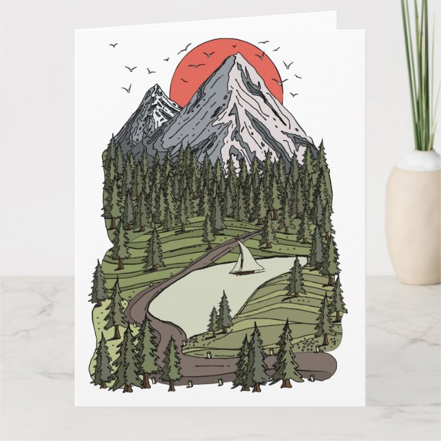 Mountain Lake Serenity: Sunset Adventure Awaits Card (Front)