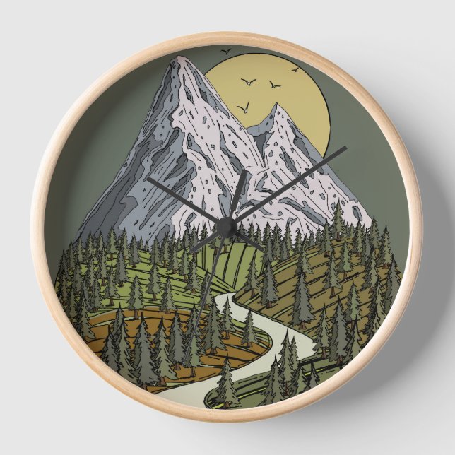 Mountain Lake Serenity: Sunset Adventure Awaits Clock (Front)