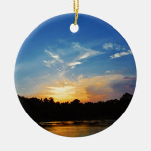 Mountain Lake Sunset Ceramic Ornament