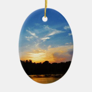 Mountain Lake Sunset Ceramic Ornament