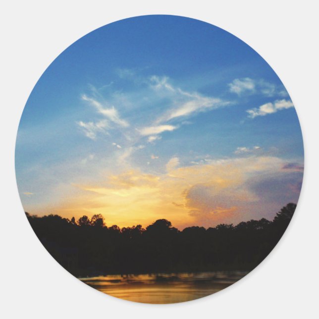 Mountain Lake Sunset Classic Round Sticker (Front)