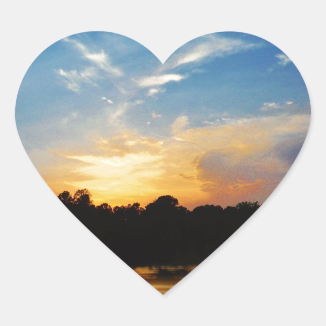Mountain Lake Sunset Heart Sticker (Front)