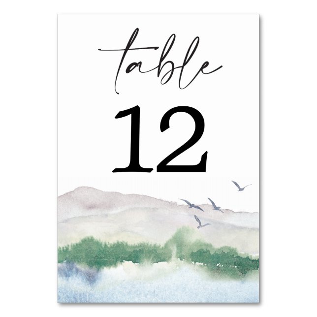 Mountain Lake Table Cards Wedding Table Numbers (Front)