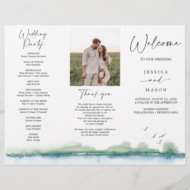 Mountain Lake Tri-Fold Wedding Program (Front)