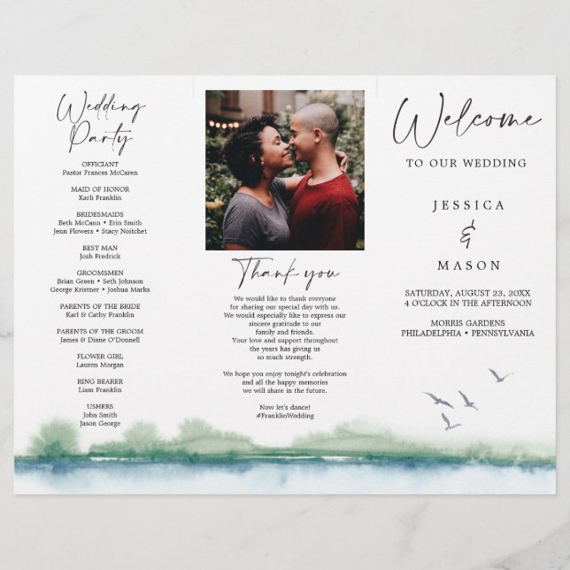 Mountain Lake Tri-Fold Wedding Program (Front)