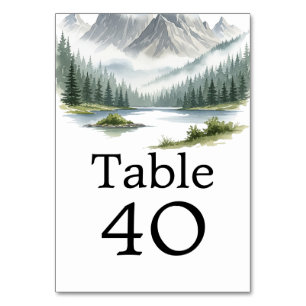 Mountain Lake Watercolor Alpine Forest Table Numbe Number