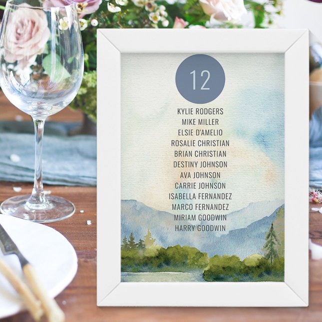 Mountain Lake Watercolor Per Table Seating Chart (Creator Uploaded)