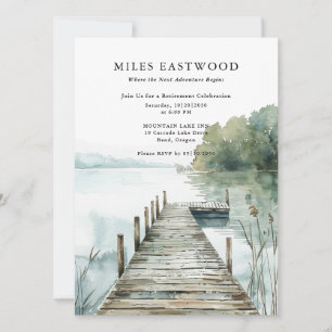 Mountain Lake Watercolor Retirement Party Invitation