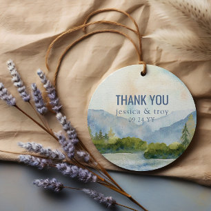 Mountain Lake Watercolor Wedding Favour Tags
