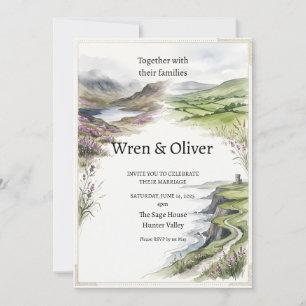 Mountain Lake Watercolor Wedding Invitation