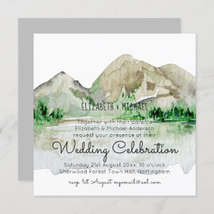 Mountain Lake Watercolor Wedding Invitations