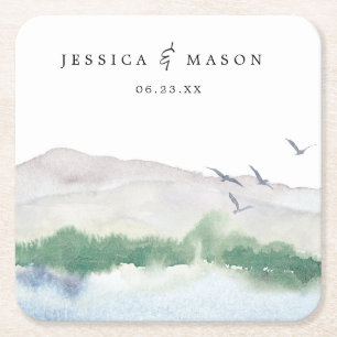 Mountain Lake Wedding Coasters