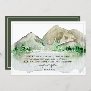Mountain Lake Wedding Invitations Watercolor