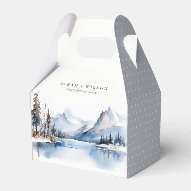 Mountain Lake Winter Snow Landscape Wedding Favor Box (Front Side)