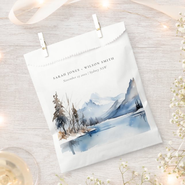 Mountain Lake Winter Snow Landscape Wedding Favour Bag (Clipped)