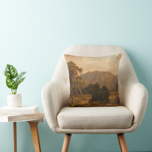 Mountain Lake with Herons – Heinrich Funk Throw Pillow