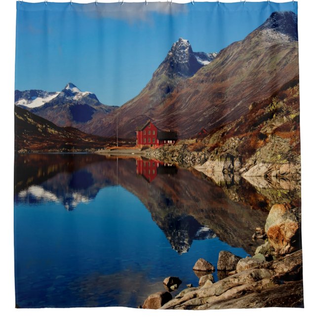 Mountain lake with red house (Front)