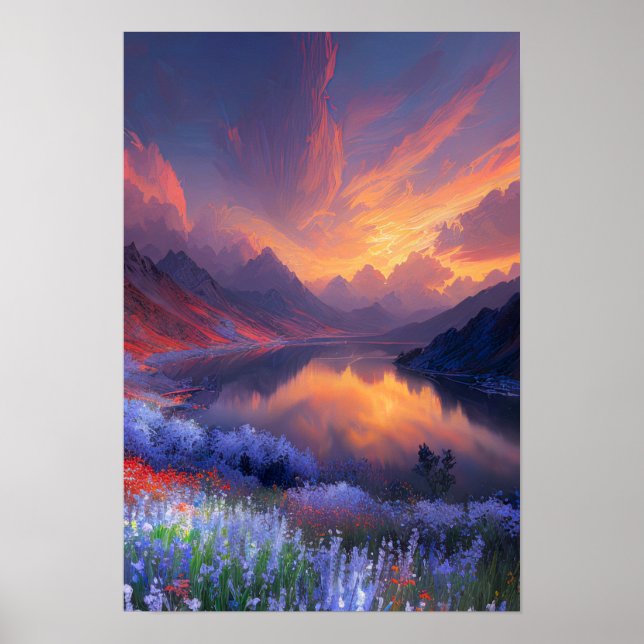 Mountain Lake's Sunset Serenade Poster (Front)