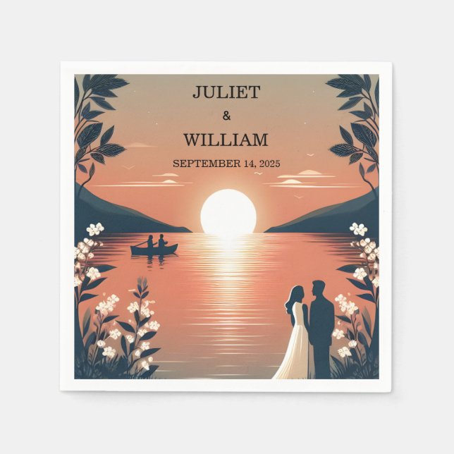 Mountain Lakeside Forest Outdoor Lake Wedding Napkin (Front)