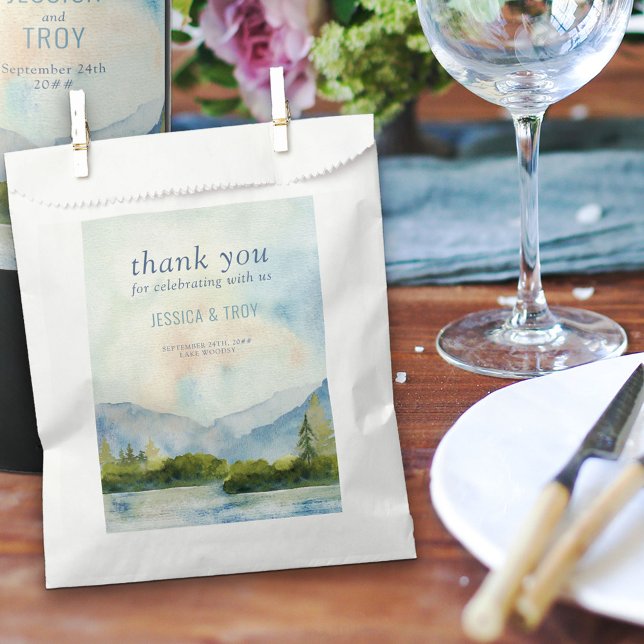Mountain Lakeside Watercolor Dusty Blue Thank You Favour Bag (Creator Uploaded)