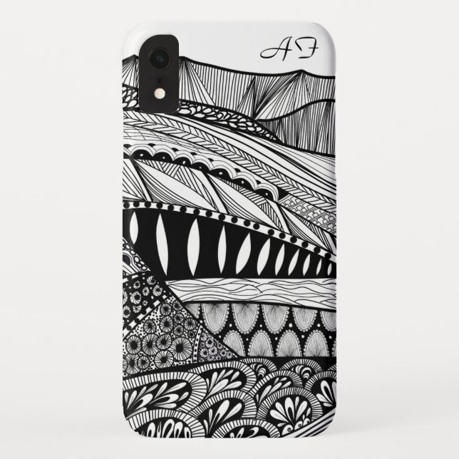 Mountain landscape abstract black white doodle art Case-Mate iPhone case (Back)