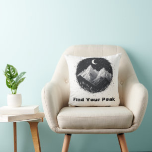 Mountain Landscape Drawing and Find Your Peak Text Throw Pillow