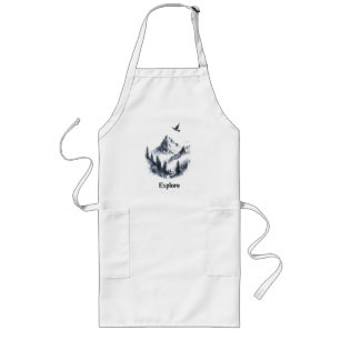 Mountain Landscape Drawing with Flying Bird Long Apron