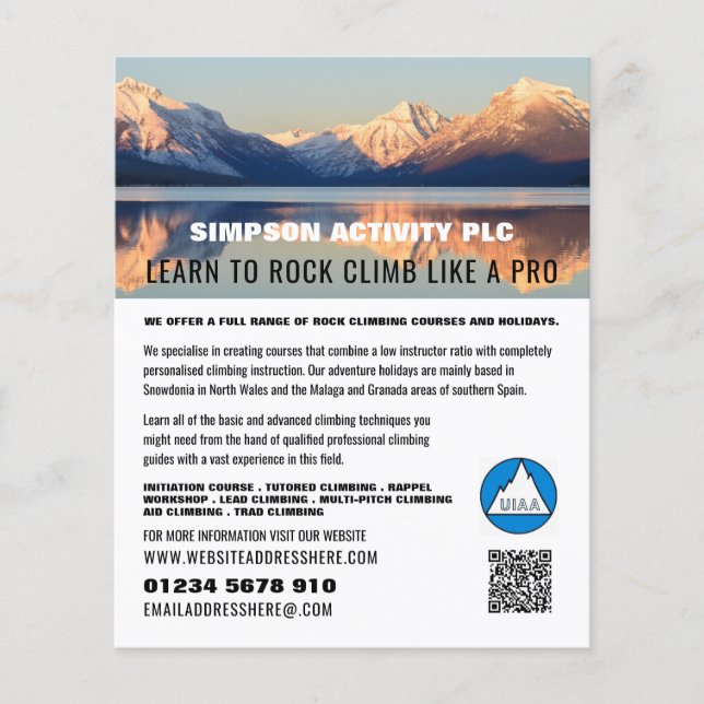 Mountain Landscape, Hiking and Climbing Advert Flyer (Front)
