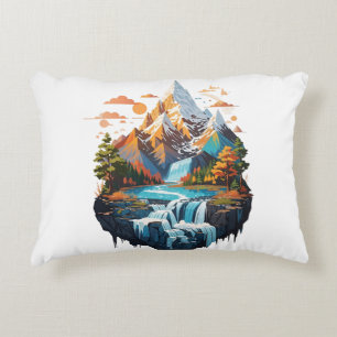 Mountain landscape illustration accent pillow
