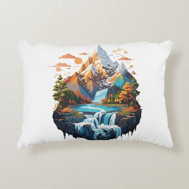 Mountain landscape illustration accent pillow (Front)