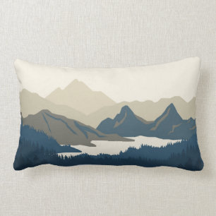 Mountain landscape in the evening lumbar pillow