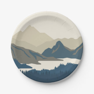 Mountain landscape in the evening paper plate