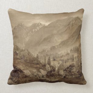 Mountain Landscape, Macugnaga, 1845 (pen & brown i Throw Pillow