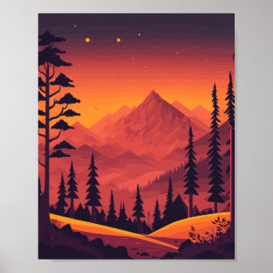 Mountain Landscape Night Scene Wall Poster