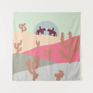 Mountain landscape peaks on sunset on panoramic vi tapestry