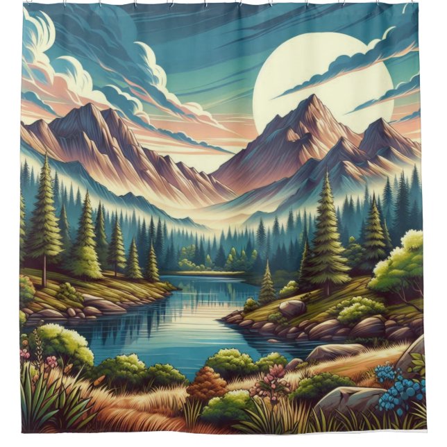 Mountain Landscape Serenity Shower Curtain (Front)