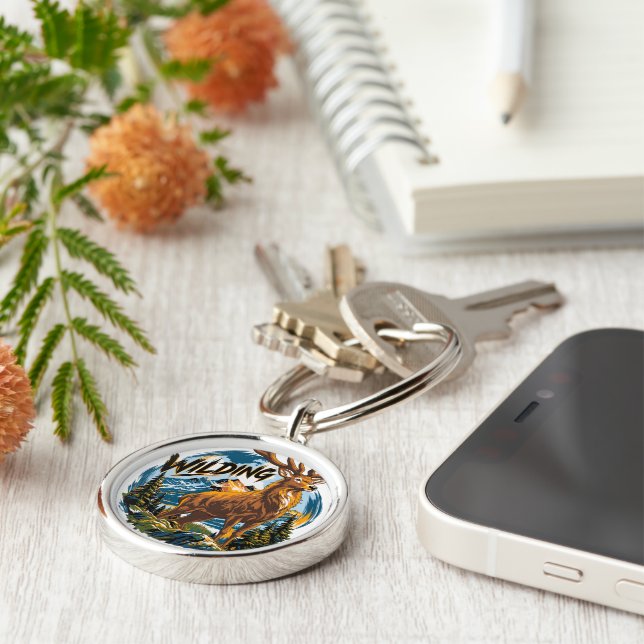 Mountain Landscape Stag Keychain (Side)
