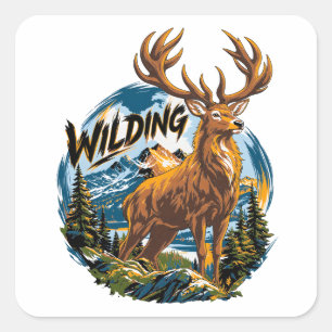 Mountain Landscape Stag Square Sticker