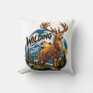 Mountain Landscape Stag Throw Pillow