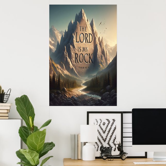 Mountain Landscape THE LORD IS MY ROCK PSALM 18:2 Poster (Home Office)