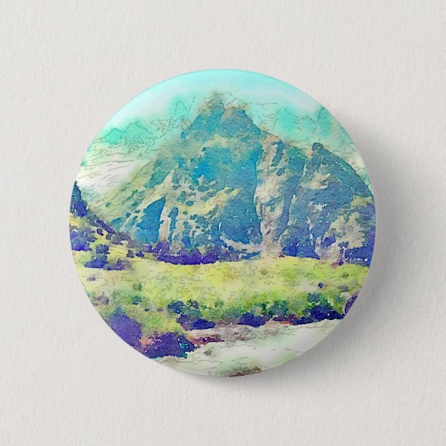 Mountain Landscape Watercolor 2 Inch Round Button (Front)