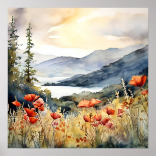 Mountain Landscape Watercolor Painting Art Print