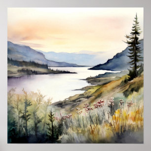 Mountain Landscape Watercolor Painting Art Print