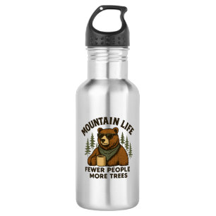 Mountain Life, Fewer People More Trees Coffee Bear 532 Ml Water Bottle