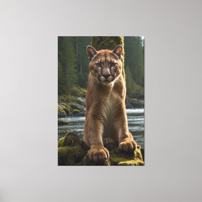 Mountain Lion at a Rock Pool Canvas Print (Front)
