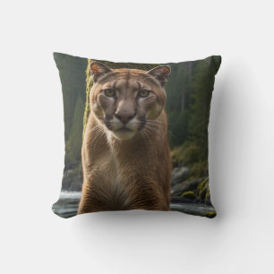 Mountain Lion at a Rock Pool Throw Pillow