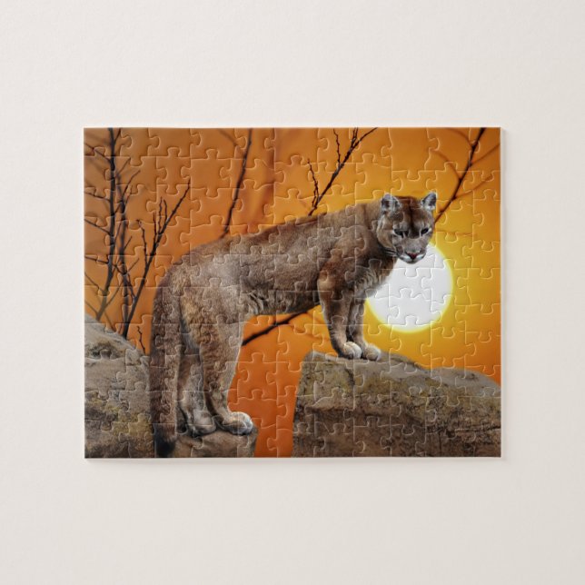 Mountain lion at sunset jigsaw puzzle (Horizontal)